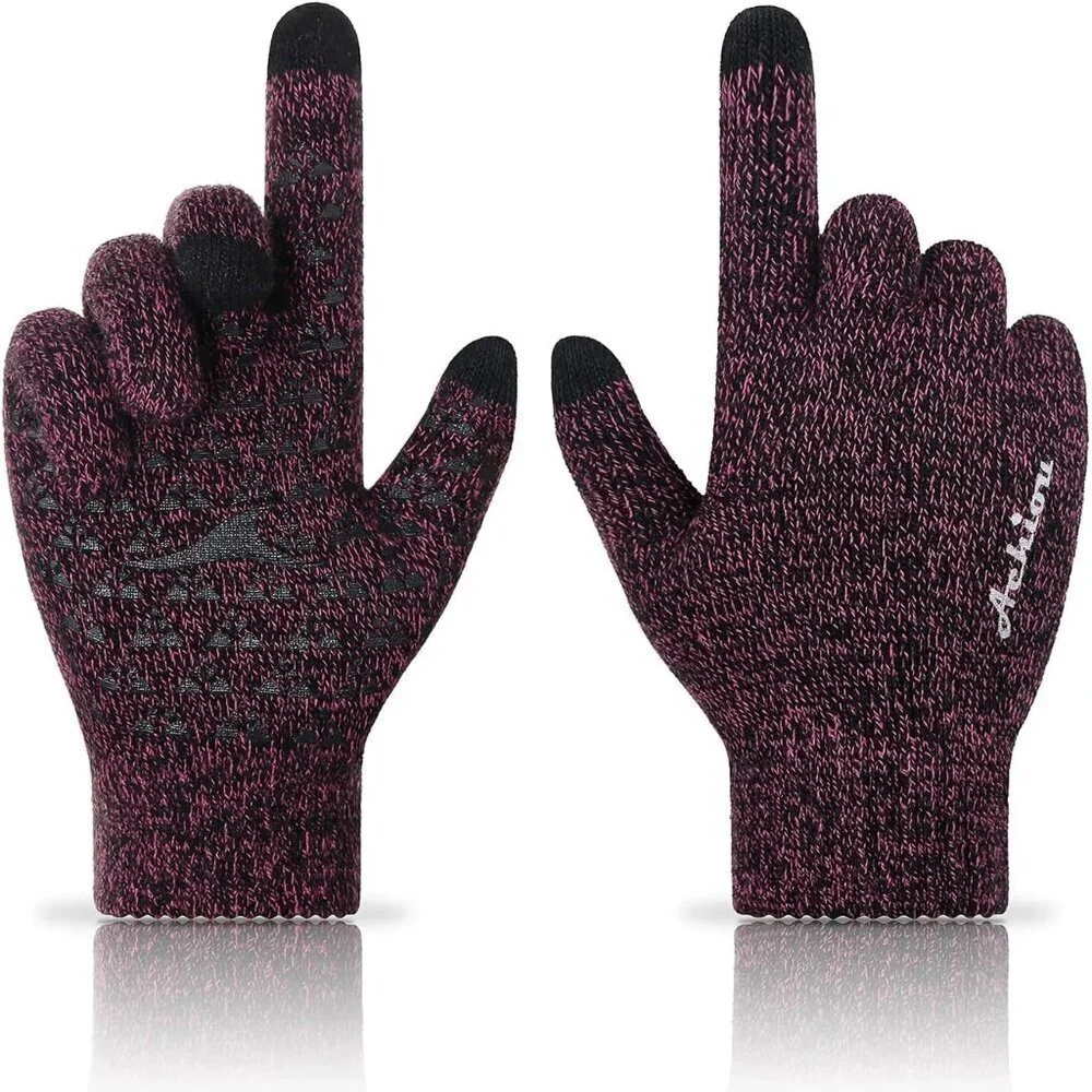 Women's Rose Red Upgraded Touch Screen Thermal Soft Knit Lining Winter Gloves